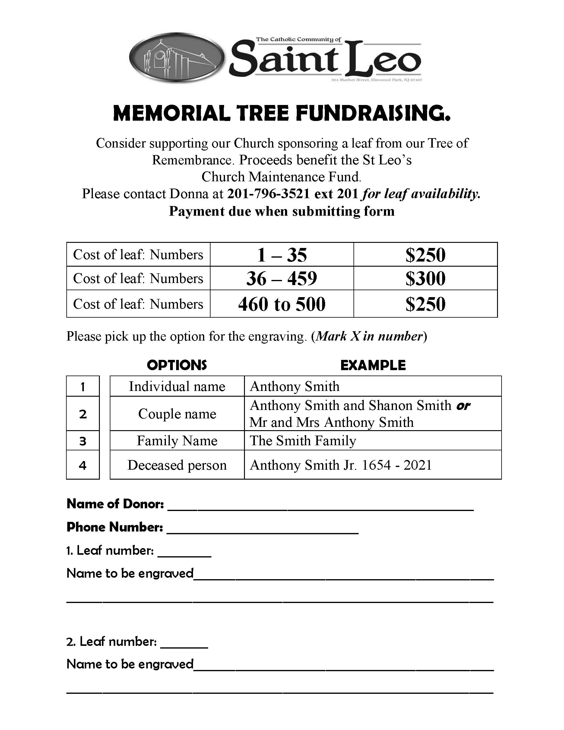 FILL UP FORM TREE OF REMEMBRANCE ST LEO